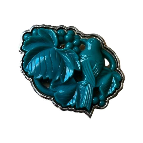 Sterling Silver Carved Lucite Bird Brooch, Vintage Tropical Bird Pin Hallmarked - Picture 2 of 7